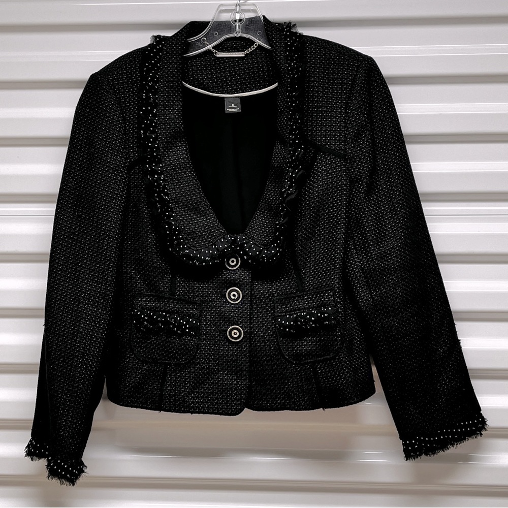 White House Black Market Black Tweed Style Jacket - Picture 2 of 8